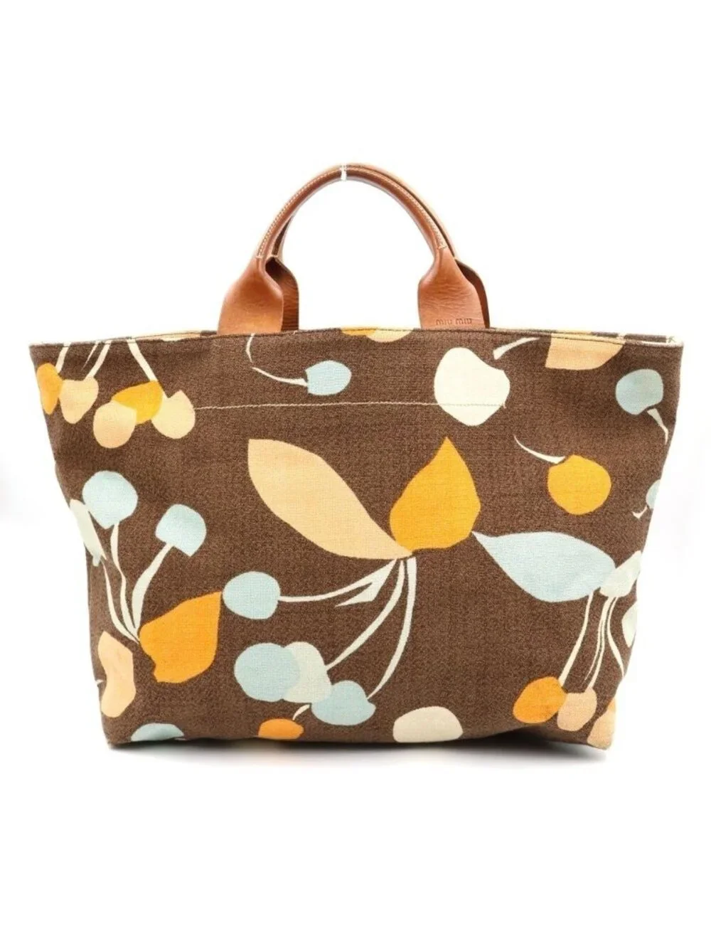 Miu Miu Canvas Leather Tote Bag Brown